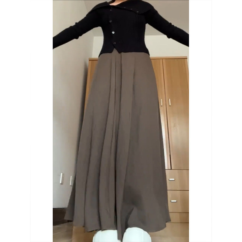 棕色半身裙秋季款女大码胖mm显瘦遮肚裙子a字垂感百褶伯克利长裙,淘宝优惠券,粉丝福利购,淘宝优惠卷