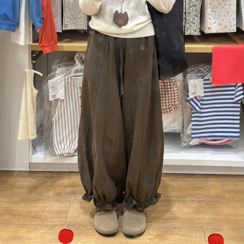咖色小个子九分花苞休闲裤子女秋装大码胖mm显瘦木耳边阔腿灯笼裤,淘宝优惠券,粉丝福利购,淘宝优惠卷