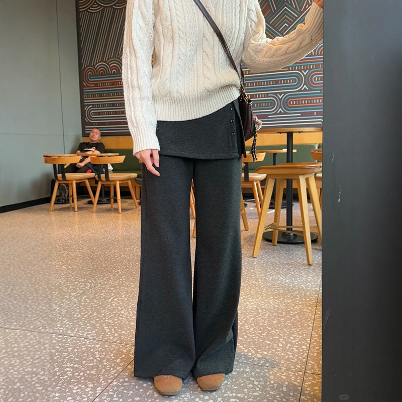 梨型身材遮胯加绒灰色屁帘裤子女大码显瘦慵懒假两件可拆卸休闲裤,淘宝优惠券,粉丝福利购,淘宝优惠卷