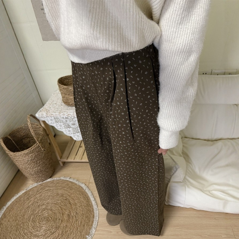 咖色碎花裤子梨型身材粗腿宽胯女大码胖mm巨好看宽松慵懒风阔腿裤,淘宝优惠券,粉丝福利购,淘宝优惠卷