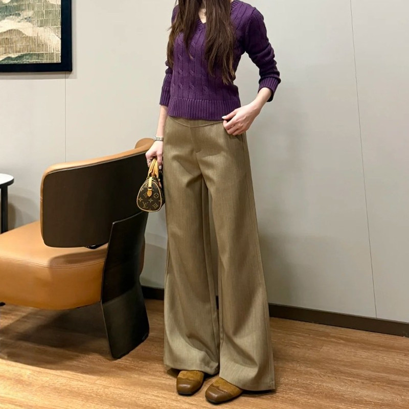 老钱风卡其色西装裤子女款大码春季新款休闲阔腿裤今年流行梧桐裤,淘宝优惠券,粉丝福利购,淘宝优惠卷