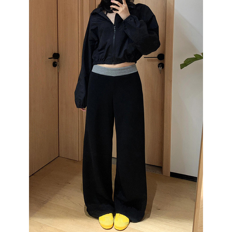 小个子梨型身材的黑色女裤子拼接设计感小众大码腿粗胯宽休闲裤,淘宝优惠券,粉丝福利购,淘宝优惠卷