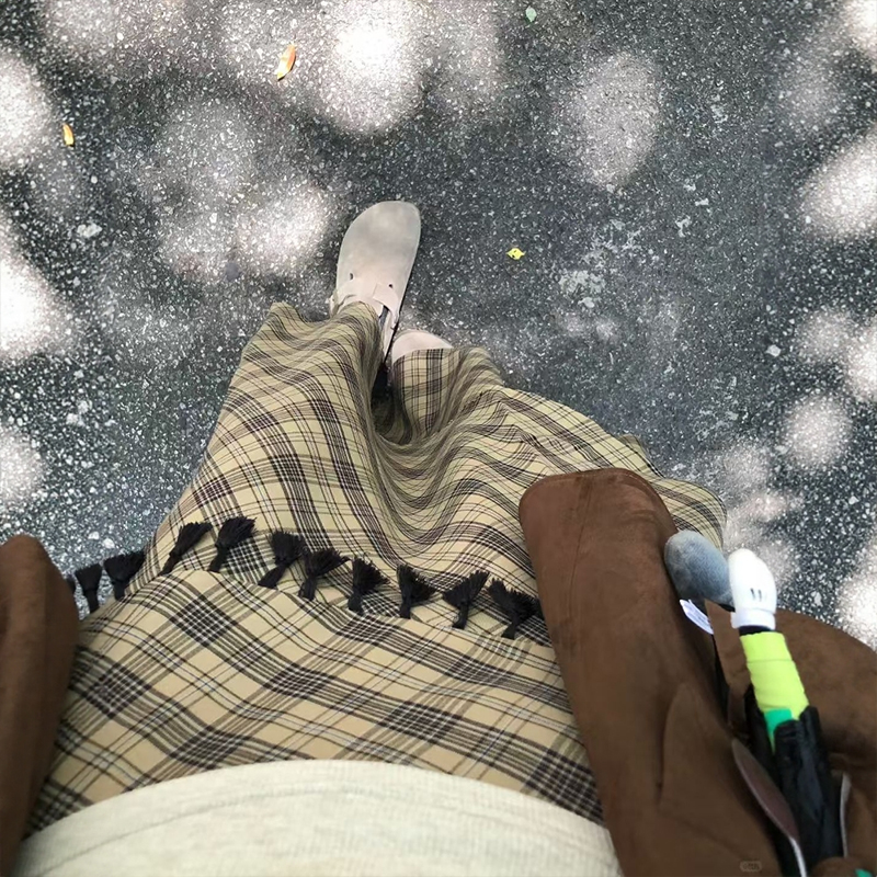 韩系慵懒风不规则格纹半身裙子女秋季胖mm大码显瘦美拉德a字伞裙 - 图2