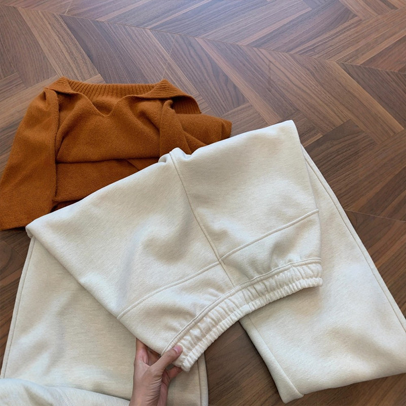 慵懒风休闲米白色弯刀裤女梨形遮胯显瘦大码胖mm运动镰刀阔腿裤子,淘宝优惠券,粉丝福利购,淘宝优惠卷