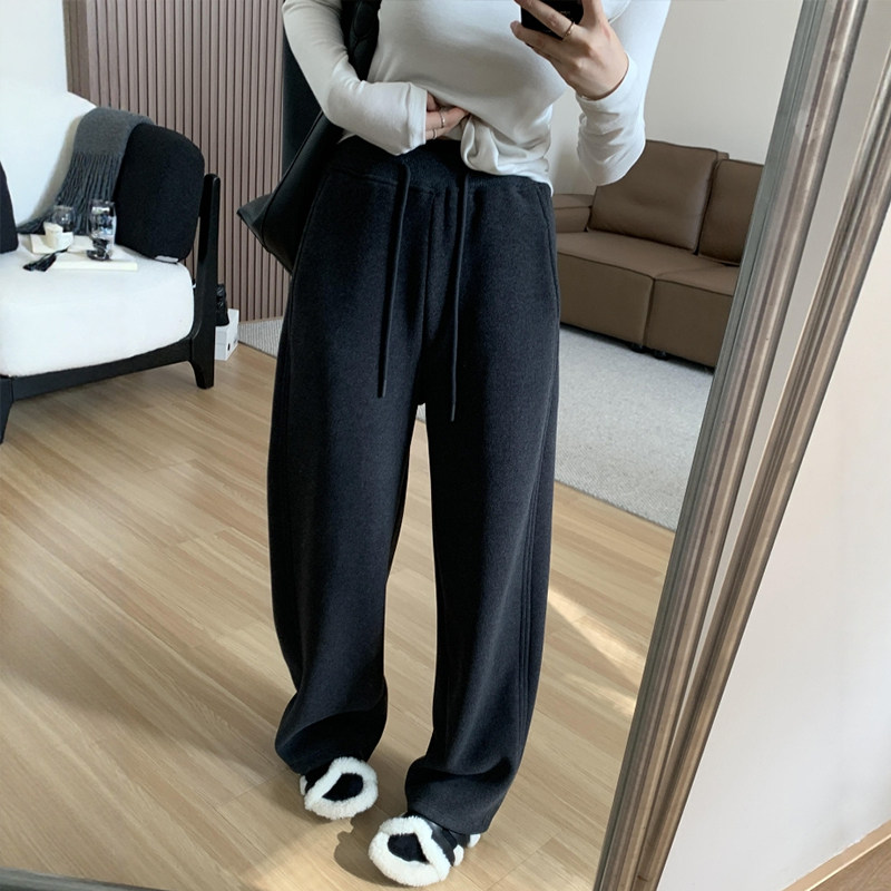 深灰色直筒奶芙裤冬季女加绒加厚阔腿裤大码慵懒风梨型身材休闲裤,淘宝优惠券,粉丝福利购,淘宝优惠卷