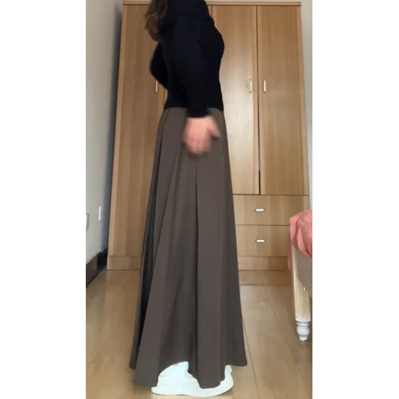 棕色半身裙秋季款女大码胖mm显瘦遮肚裙子a字垂感百褶伯克利长裙,淘宝优惠券,粉丝福利购,淘宝优惠卷