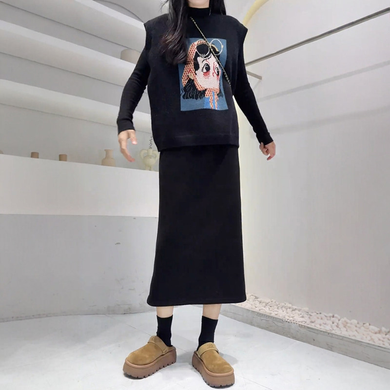 黑色加绒灯芯绒半身裙冬装中长款女直筒大码a字梨型身材遮胯裙子,淘宝优惠券,粉丝福利购,淘宝优惠卷