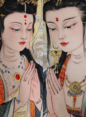 定制国画纯手绘观音菩萨画像客厅书房装饰画观世音佛家古典中式画