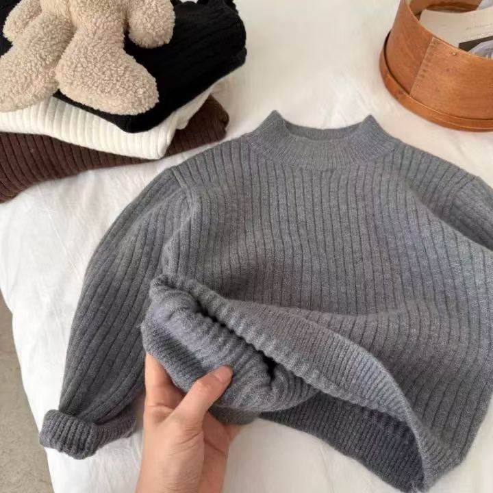 儿童针织衫男加绒加厚2025冬季新小童纯色上衣宝宝打底毛衣女保暖,淘宝优惠券,粉丝福利购,淘宝优惠卷