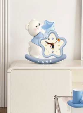 小熊钟表摆台画摇摆新款创意钟表摆件玄关柜斗柜桌面摆放式装饰画