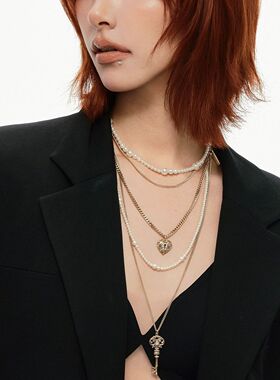 复古爱锁芯系列多层珍珠项链可拆卸中古金多层珍珠项链原创设计无