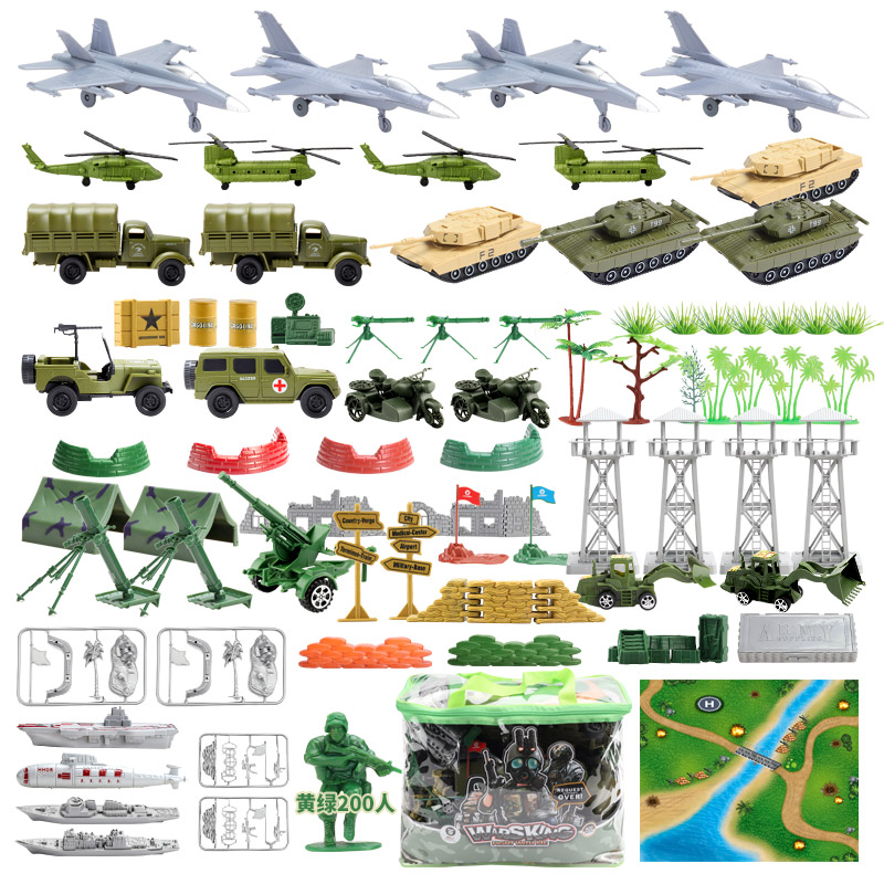 JEU小兵人玩具套装军事模型玩具兵人 打仗战争兵坦克团沙盘场景男