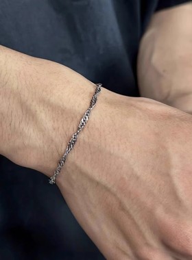 欧美跨境新款创意简约不锈钢链条手链套装两件套时尚百搭潮流手饰