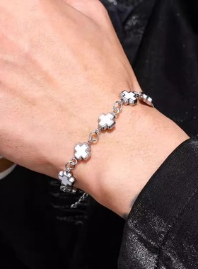 欧美跨境时尚黑白拼接十字架手链女百搭设计感手饰男新品高级手饰