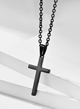 欧美简约风光面不锈钢十字架项链 中性钛钢情侣十字架挂坠