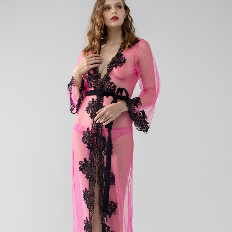 蕾丝网纱透视开衫女性感内衣居家夜店晚礼服长款睡衣睡裙爆款625,淘宝优惠券,粉丝福利购,淘宝优惠卷