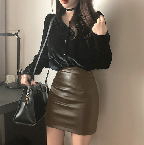 黑色复古金丝绒衬衫女2024新款衬衣长袖宽松时尚休闲百搭上衣春季 - 图0