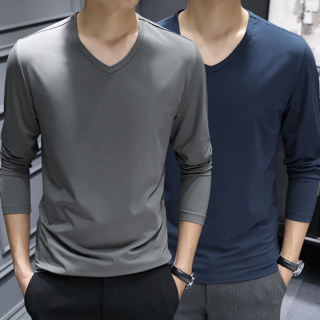 Men's long-sleeved T-shirts, trendy V-neck body Autumn Clothes