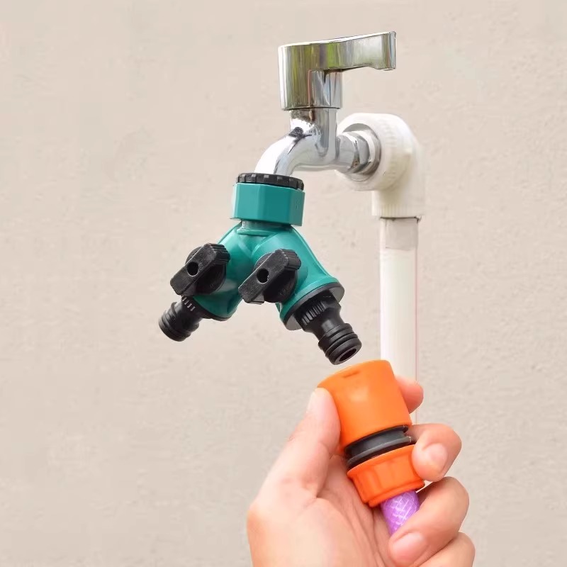 园林花园塑料绿色4分6分内牙奶嘴分流器一分二外丝水龙头分水接头 - 图1