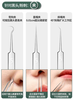 超尖细胞夹粉刺针套装超细去黑头夹刮闭口挑挤痘镊子祛痘针美容院