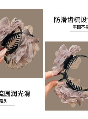 韩系温柔优雅雪纺花朵丸子夹轻奢气质高级感发夹后脑勺丸子头抓夹