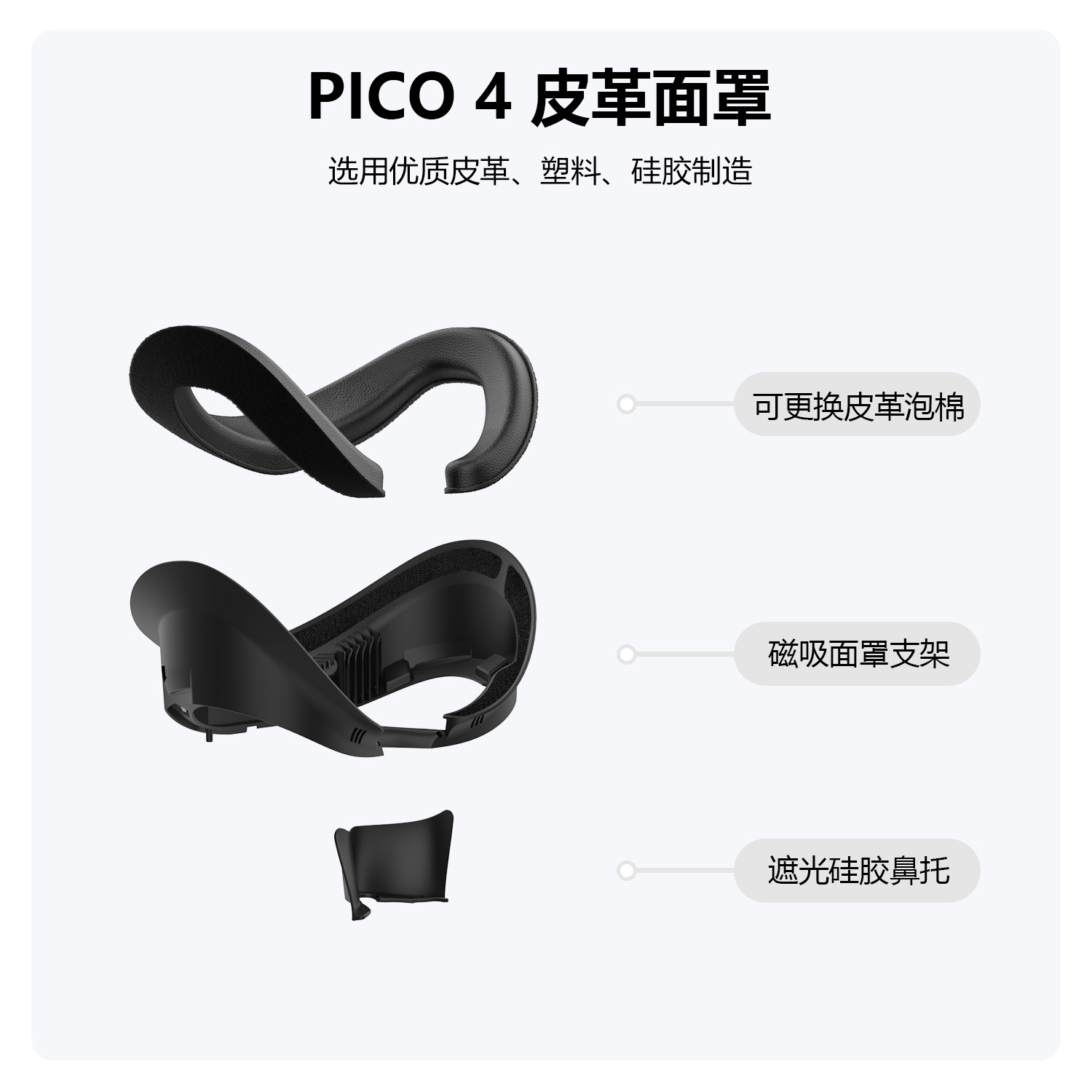 pico4面罩pro舒适防汗皮革海绵替换磁吸遮光透气冰丝布料AMVR配件 - 图1