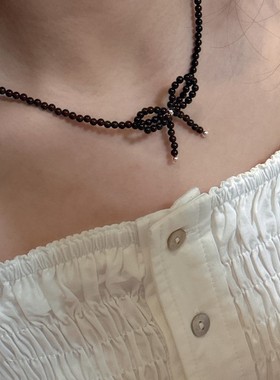 蝴蝶结项链夏尼S925纯银玛瑙珍珠