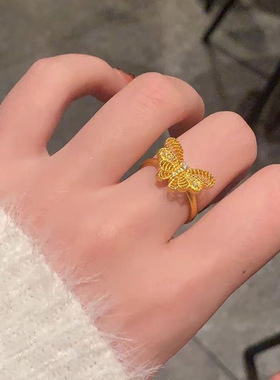 不掉色高级感甜开口气质蝴蝶戒指