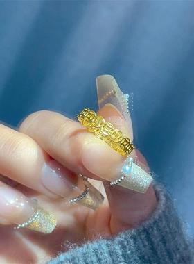 不掉色钛钢戒指招财铜钱戒