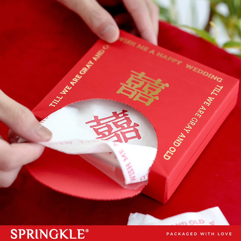 springkle结婚纸巾喜字餐巾纸盒装酒席喜宴一次性抽纸婚庆备婚品 - 图2