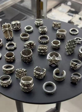 泰银马蹄十字架宝剑宽版戒指男