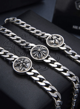 纯银粗款六芒星十字架手链