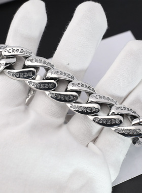 JPVIP复古六芒星重工美式粗链条泰银手链做旧风格镀纯银潮流手环