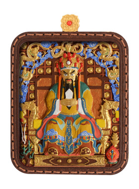 手绘唐卡黄财吊坠大黑天文殊绿度母药师藏式扎基拉姆五爷擦擦唐卡