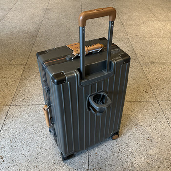 ສົ່ງອອກ exquisite brake wheel trolley case cup holder suitcase hook suitcase 20-inch men and women's leather suitcase aluminium frame luggage