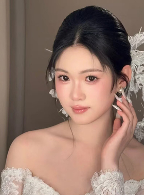 超仙梦幻羽毛蕾丝花朵新娘头饰唯美婚纱发夹婚礼配饰发饰