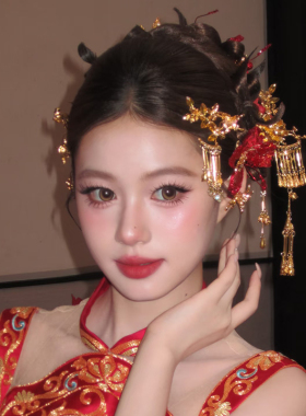 新娘高端中式发饰套装红色秀禾头饰奢华流苏步摇结婚发钗