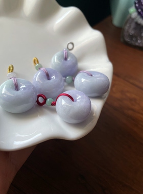 天然A货翡翠浅紫平安扣毛衣链吊坠胖厚装面包扣财源滚滚车挂件坠