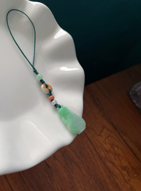 天然翡翠A货锁匙手机挂编绳飘绿小平安扣甜甜圈小宝瓶包包挂坠饰