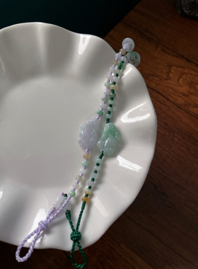 天然a货翡翠飘绿浅紫招守财冰貔貅闺蜜手链算盘珠葫芦手串手编绳
