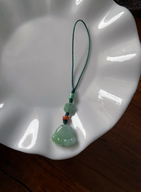 天然翡翠A货锁匙手机挂编绳招财纳福乌鸡绿小猫爪八卦包包挂坠饰