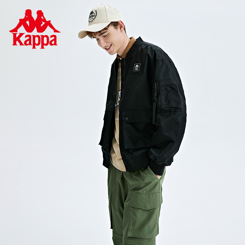 Kappa卡帕棒球服男飞行员夹克多口袋复古外套休闲梭织无领开衫_虎窝淘