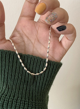 米粒橄榄珠项链女2024新款简约小众ins冷淡风时尚轻奢锁骨链纯链