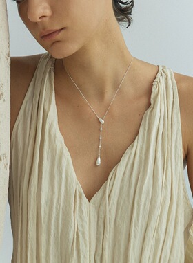 拉丝水滴星芒Y字项链女