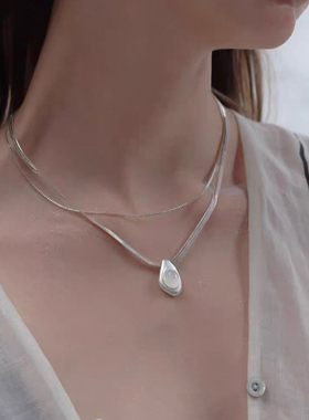 白玛瑙吊坠叠戴蛇骨链女