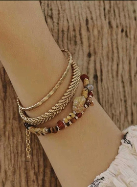 复古编织开口叠戴手镯女