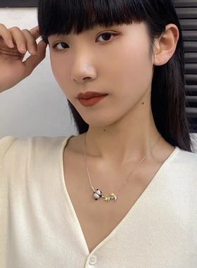竹韵系列小熊猫项链锁骨链女