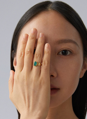 祖母绿宝石拉丝戒指女