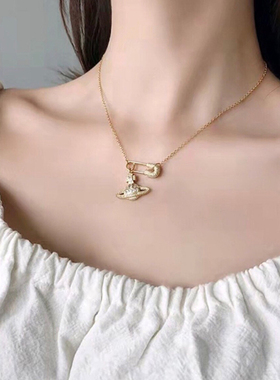 欧阳娜娜同款土星满钻别针项链女2025新款小众设计感锁骨链毛衣链