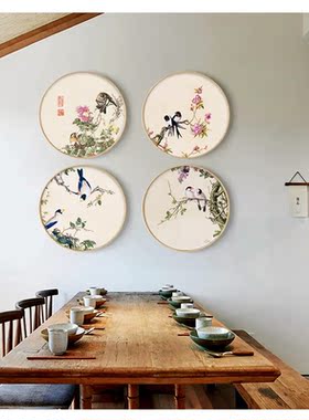 花鸟餐厅新中式风自粘喷绘壁画